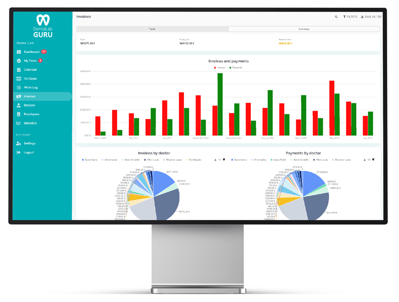 Dental Lab Invoice Tracking Software screenshot in Dental Lab Guru